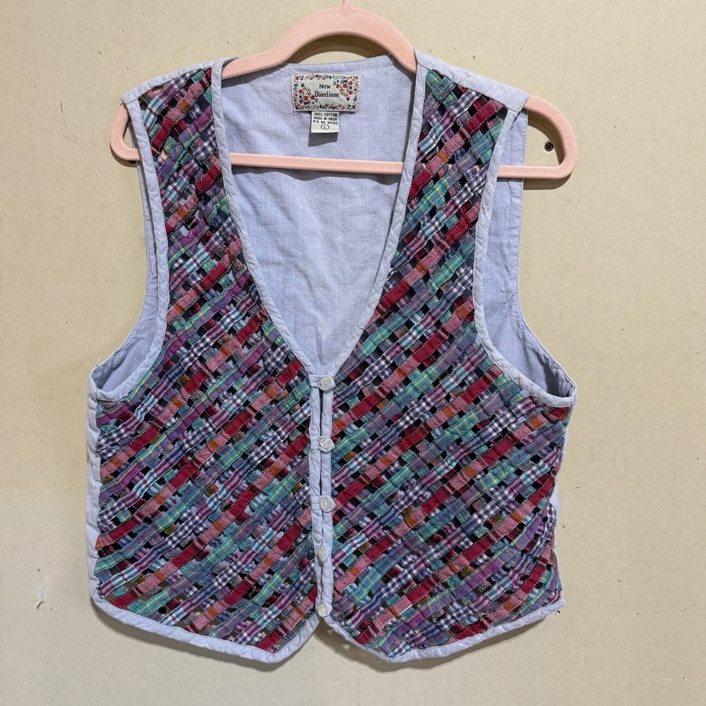Vintage New Directions Woven Patchwork Cotton Vest Boho Cottagecore